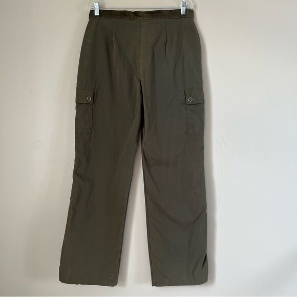 Y2K VTG Gloria Vanderbilt Cotton Olive Wide Leg Cargo Pants Waist SZ 12 - Picture 3 of 12